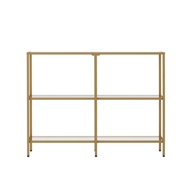 Oikiture Console Table Tempered Glass 3 Shelves Gold