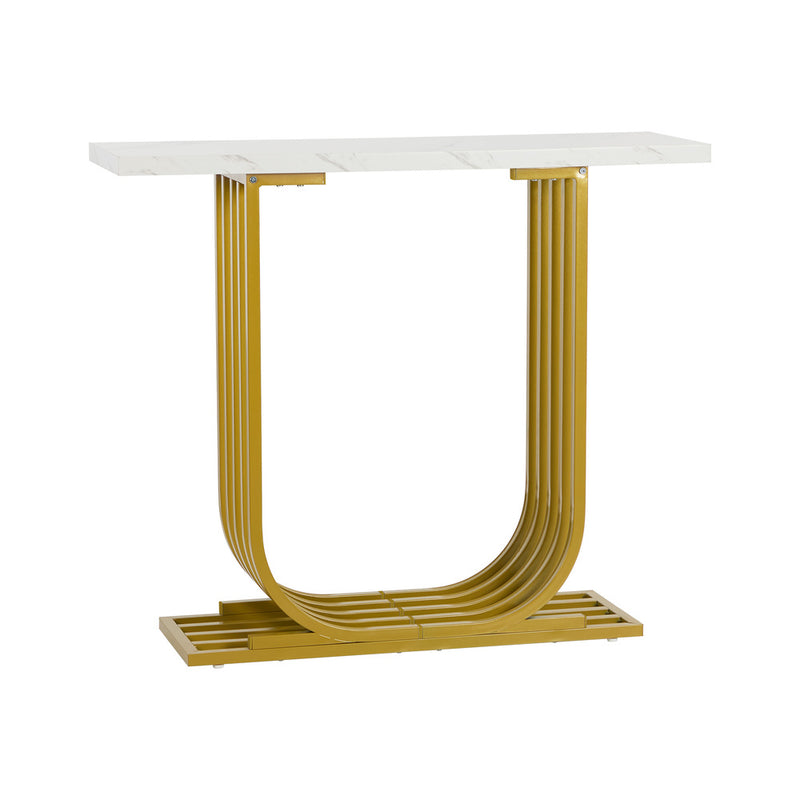 Oikiture Console Table Hallway Desk Marble Effect Tabletop White&Gold