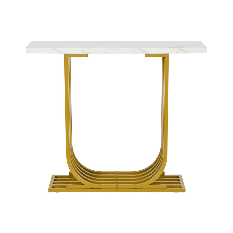 Oikiture Console Table Hallway Desk Marble Effect Tabletop White&Gold