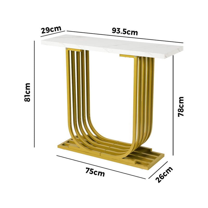 Oikiture Console Table Hallway Desk Marble Effect Tabletop White&Gold
