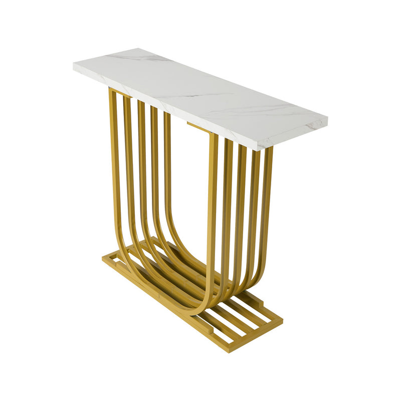 Oikiture Console Table Hallway Desk Marble Effect Tabletop White&Gold