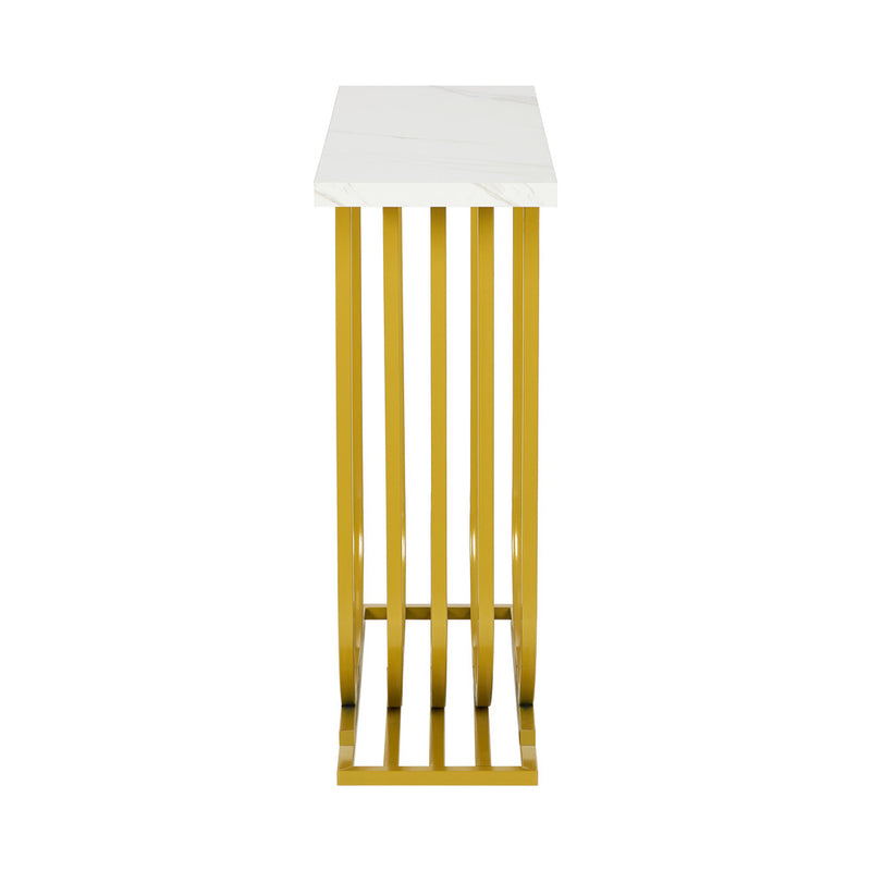 Oikiture Console Table Hallway Desk Marble Effect Tabletop White&Gold