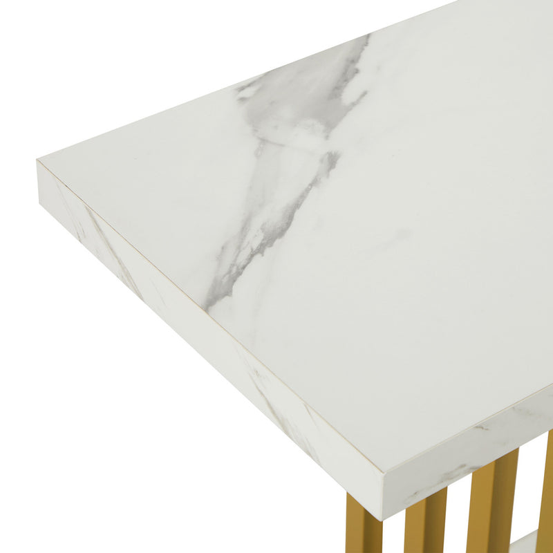 Oikiture Console Table Hallway Desk Marble Effect Tabletop White&Gold