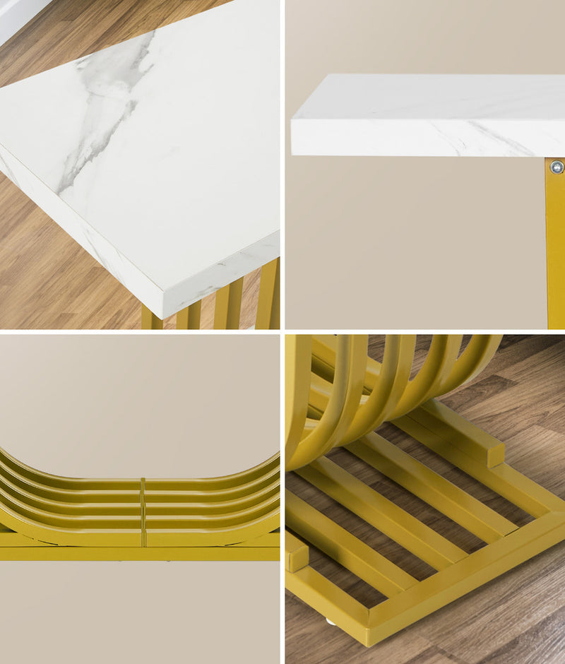 Oikiture Console Table Hallway Desk Marble Effect Tabletop White&Gold
