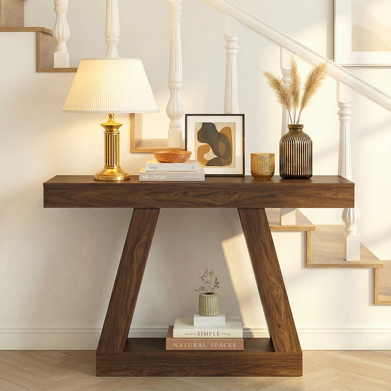 Oikiture Console Table Hallway Display Shelf Walnut