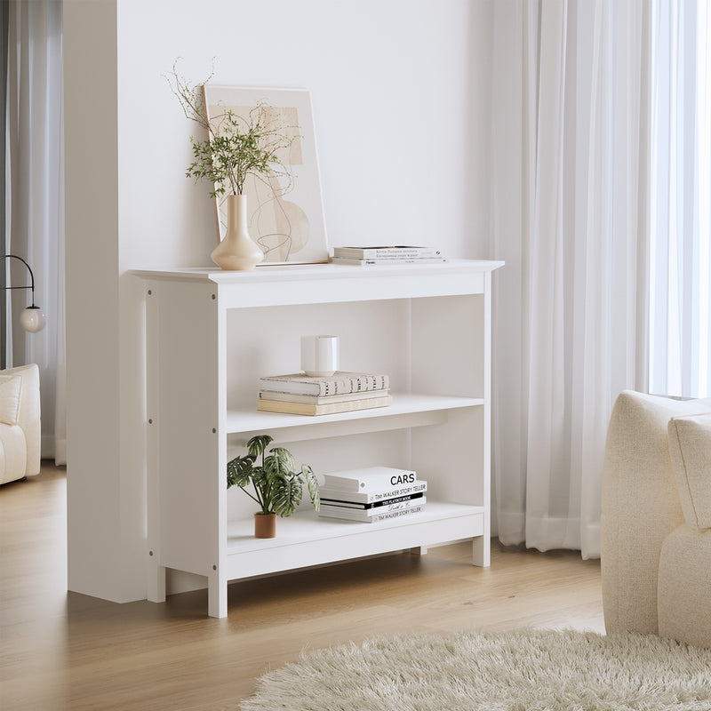 Oikiture 3-Tier Console Table Open Shelf Wooden White