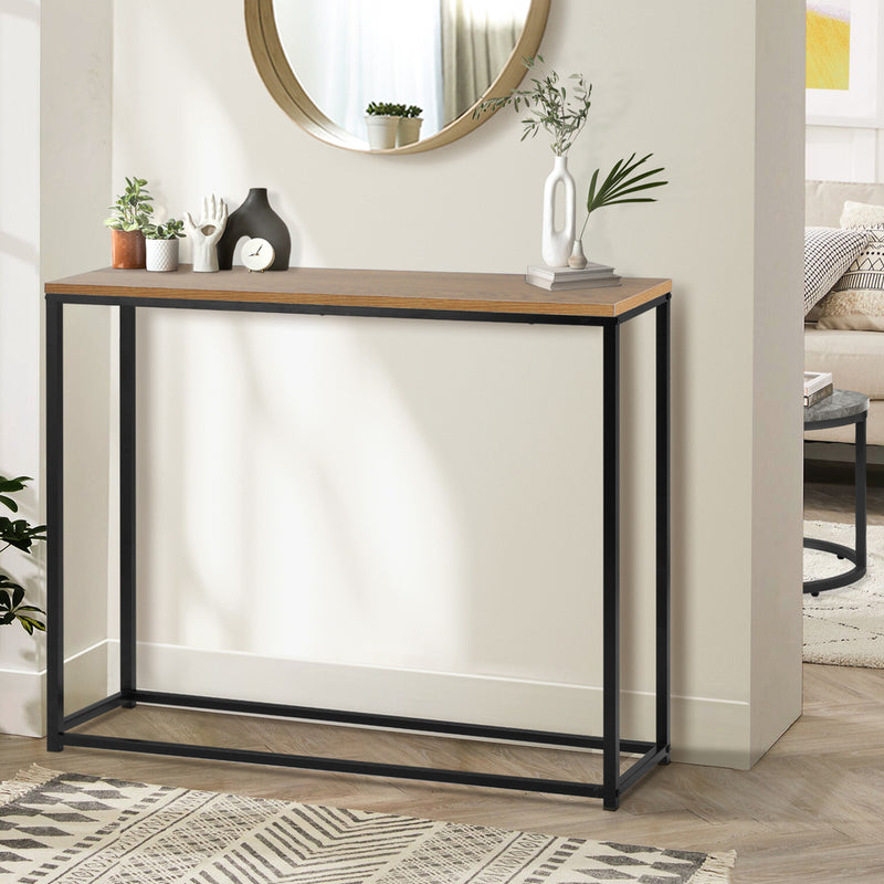 Oikiture Console Table Wooden Tabletop Black&Wood