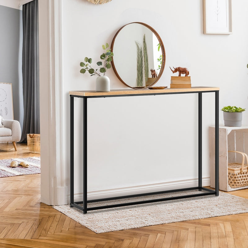 Oikiture Console Table Wooden Tabletop Black&Wood