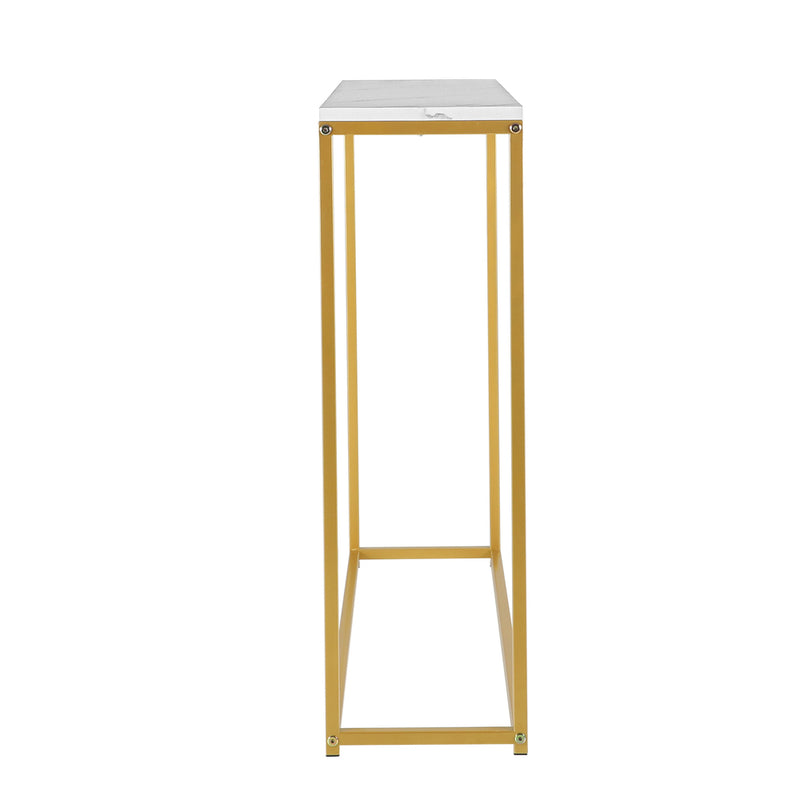 Oikiture Console Table Marble-look Iron Gold&White
