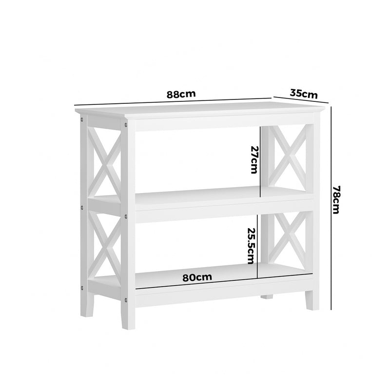 Oikiture 3-Tier Console Table X-Design Wooden White