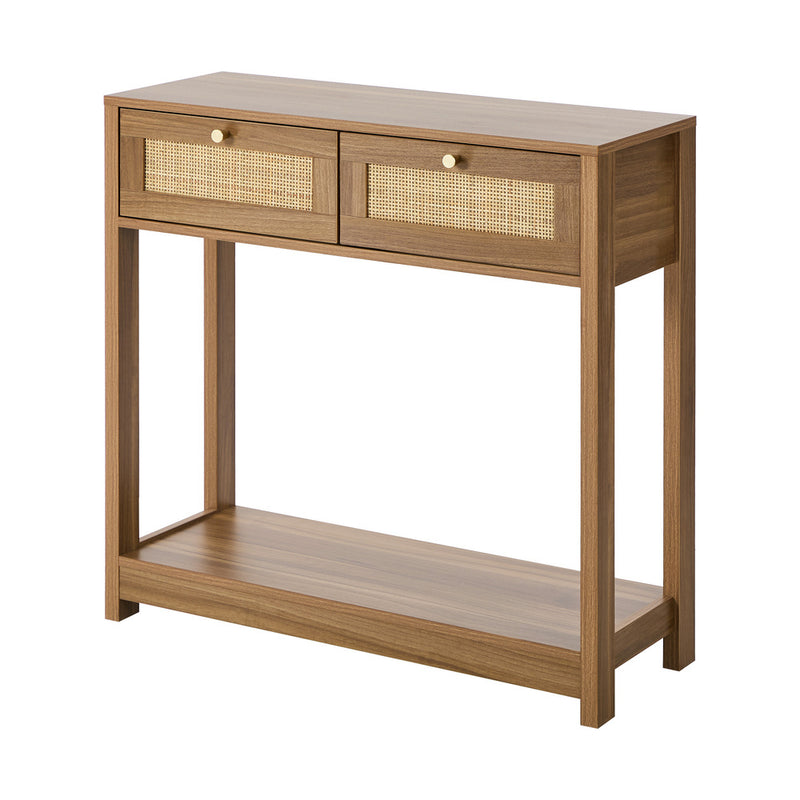 Oikiture Console Table 2 Drawer Hallway Display Shelf Oak