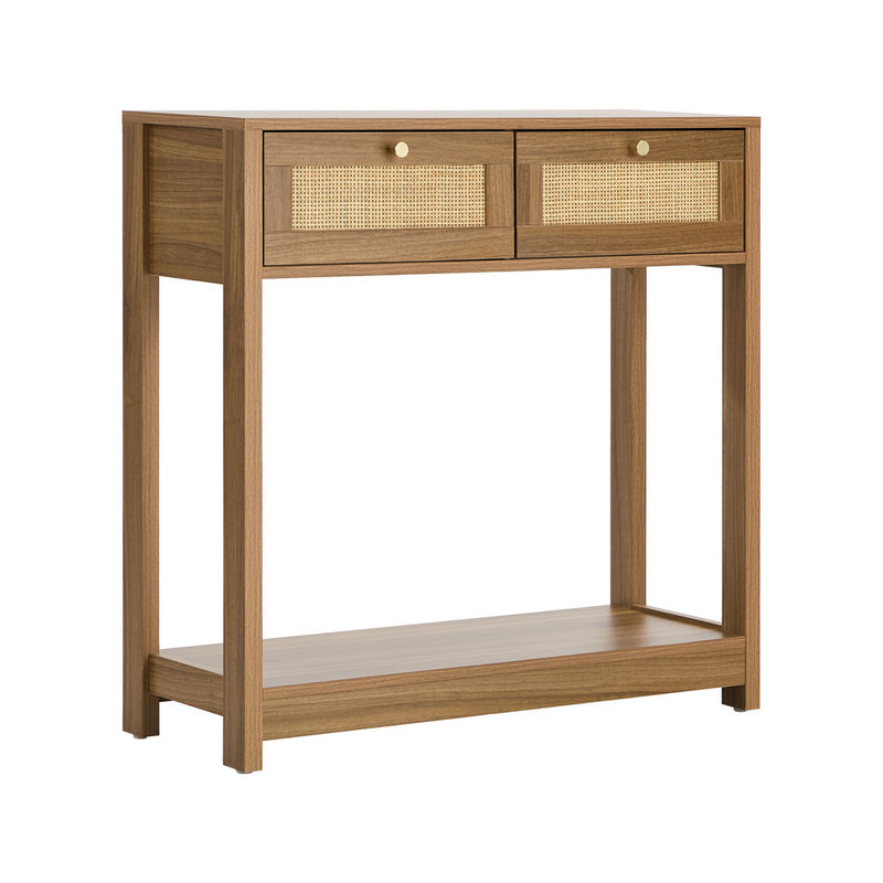 Oikiture Console Table 2 Drawer Hallway Display Shelf Oak