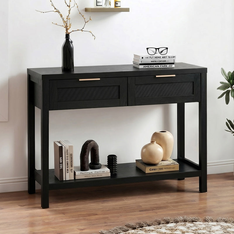 Oikiture Console Table 2 Drawers Entry Table Hallway Display Black