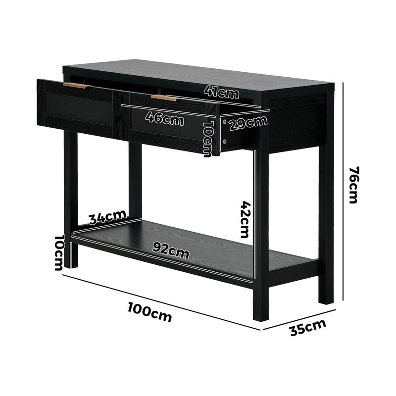 Oikiture Console Table 2 Drawers Entry Table Hallway Display Black