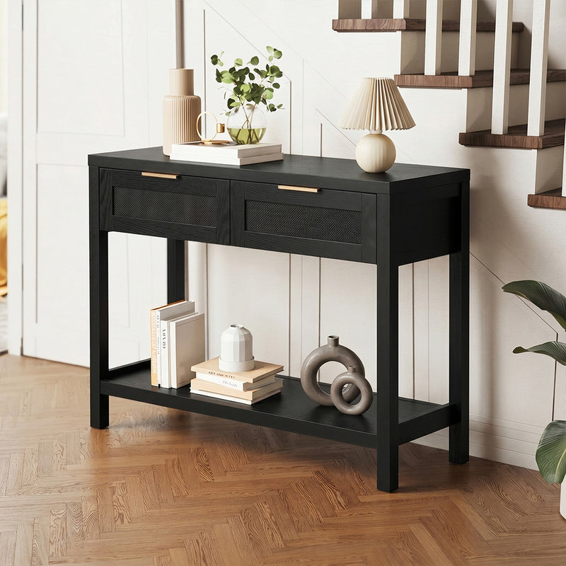 Oikiture Console Table 2 Drawers Entry Table Hallway Display Black