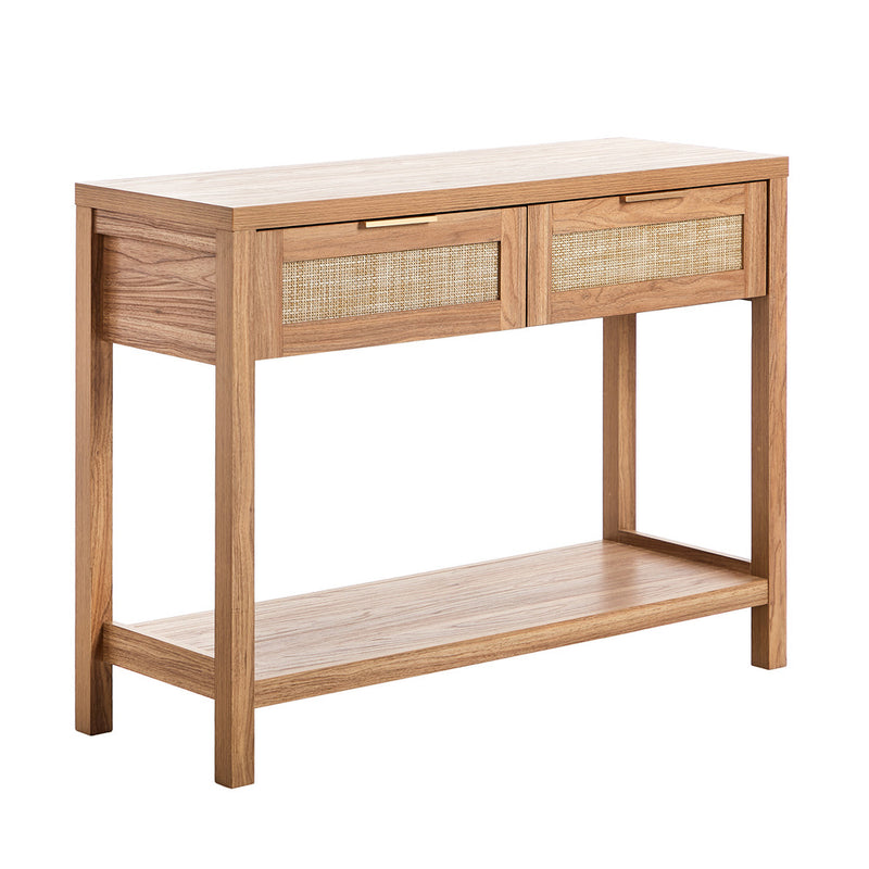 Oikiture Console Table 2 Drawers Entry Table Display Shelf Natural