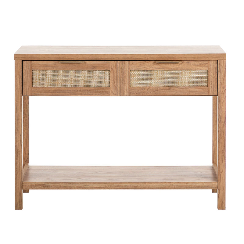 Oikiture Console Table 2 Drawers Entry Table Display Shelf Natural