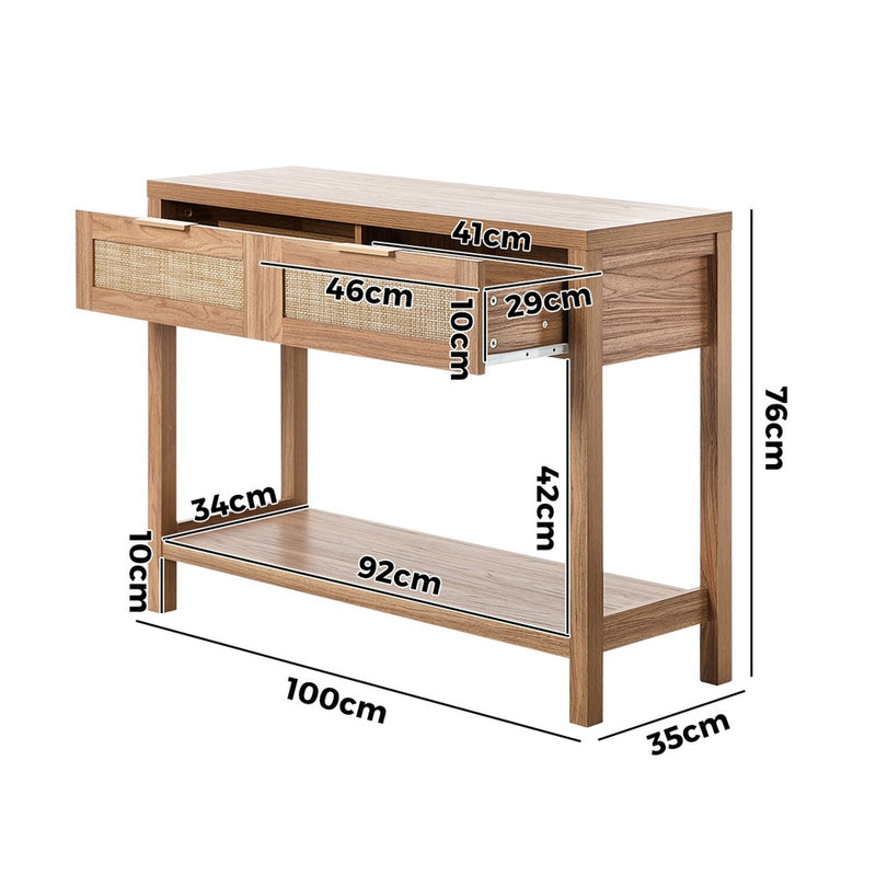 Oikiture Console Table 2 Drawers Entry Table Display Shelf Natural