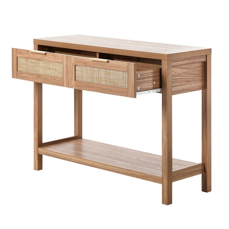 Oikiture Console Table 2 Drawers Entry Table Display Shelf Natural
