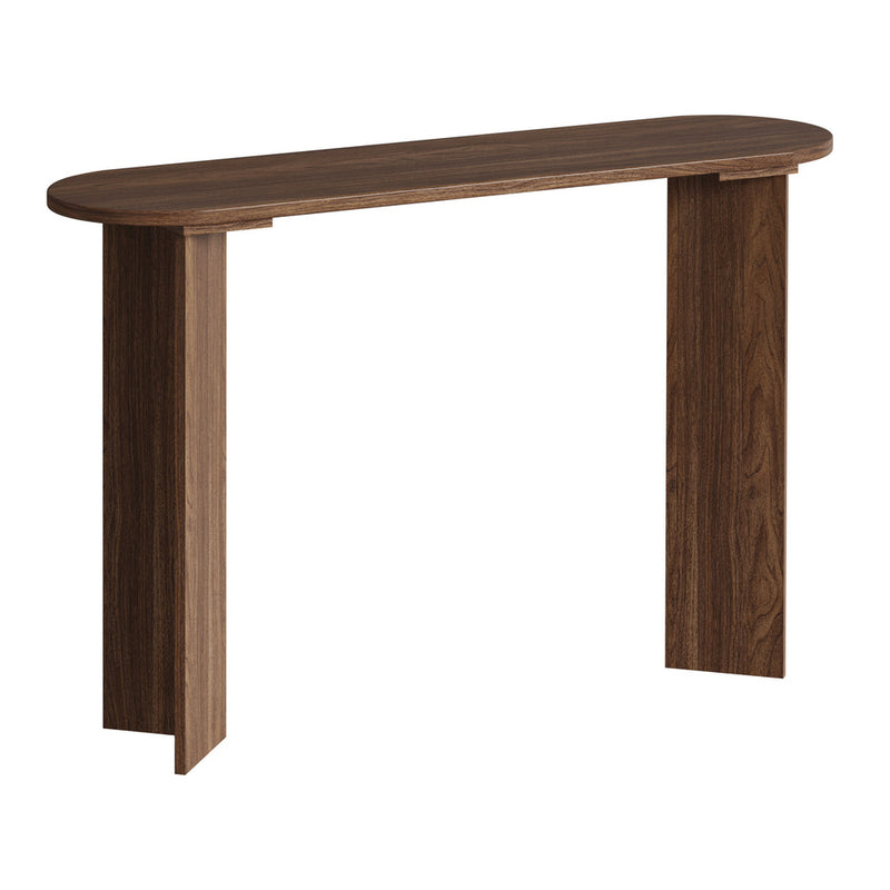 Oikiture Console Table Oval Entryway Hallway Furniture Walnut