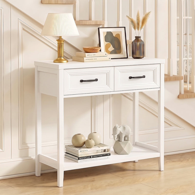 Oikiture Console Table 2 Drawers Hallway Entryway Furniture White