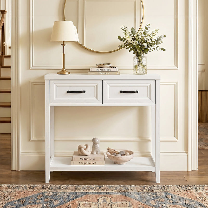 Oikiture Console Table 2 Drawers Hallway Entryway Furniture White