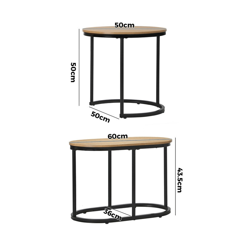 Oikiture Set of 2 Coffee Table Nesting Round Oval Side Tables Natural