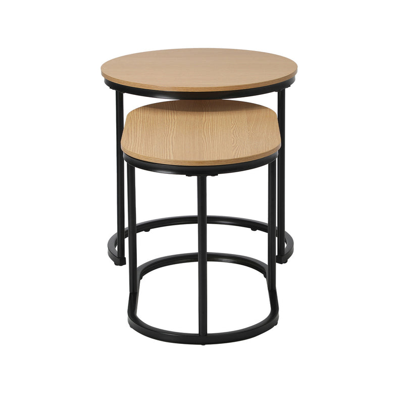Oikiture Set of 2 Coffee Table Nesting Round Oval Side Tables Natural