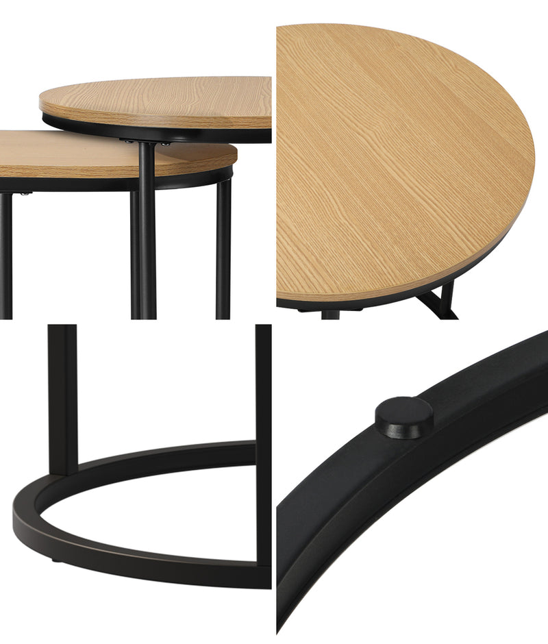 Oikiture Set of 2 Coffee Table Nesting Round Oval Side Tables Natural