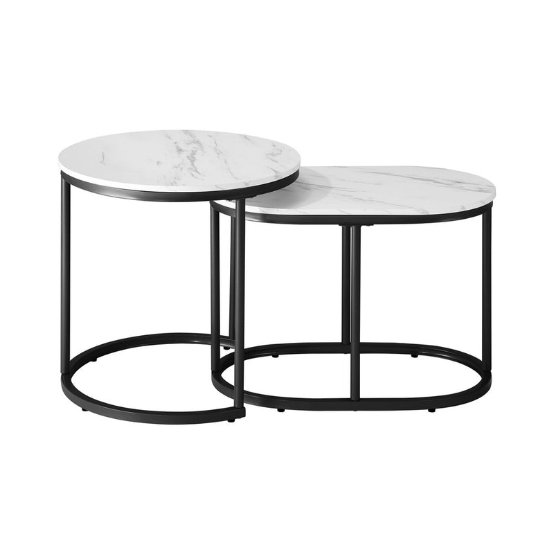 Oikiture Set of 2 Coffee Table Round Oval Marble Nesting Black