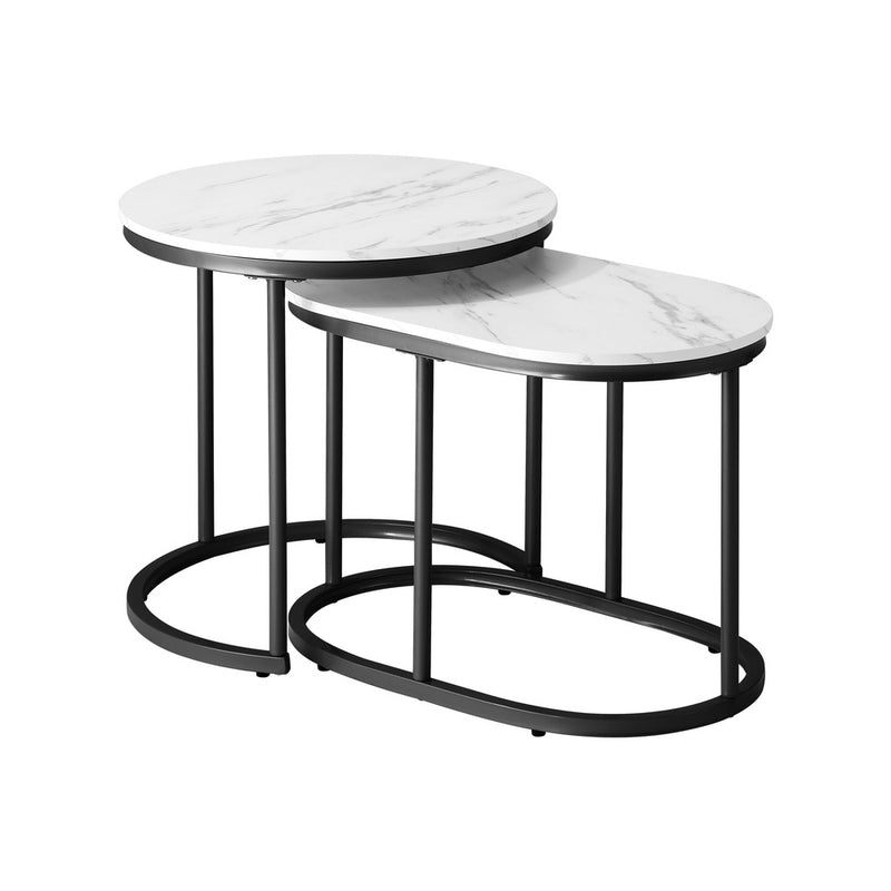 Oikiture Set of 2 Coffee Table Round Oval Marble Nesting Black