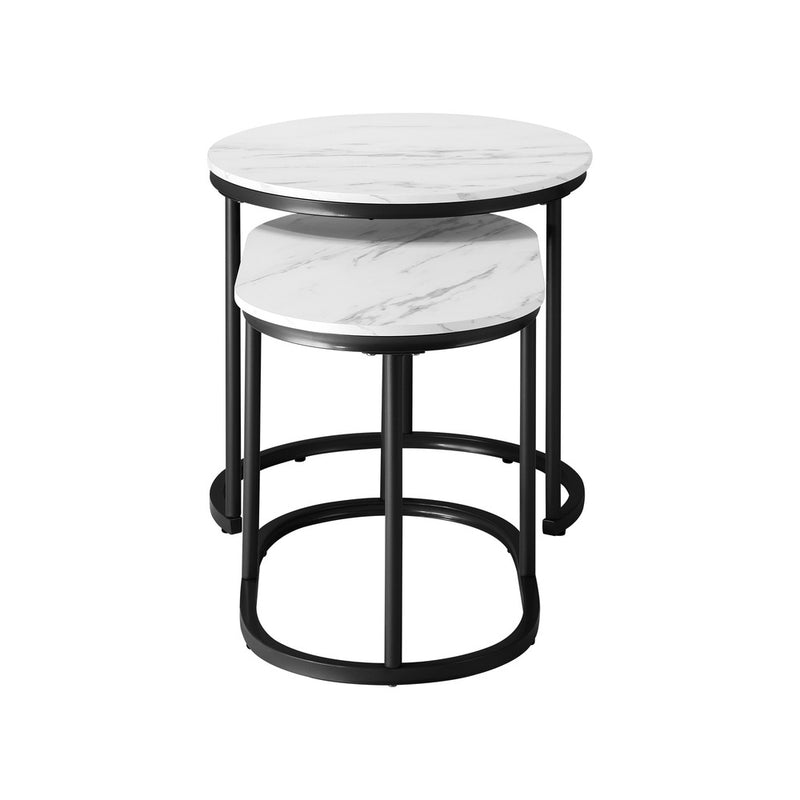Oikiture Set of 2 Coffee Table Round Oval Marble Nesting Black