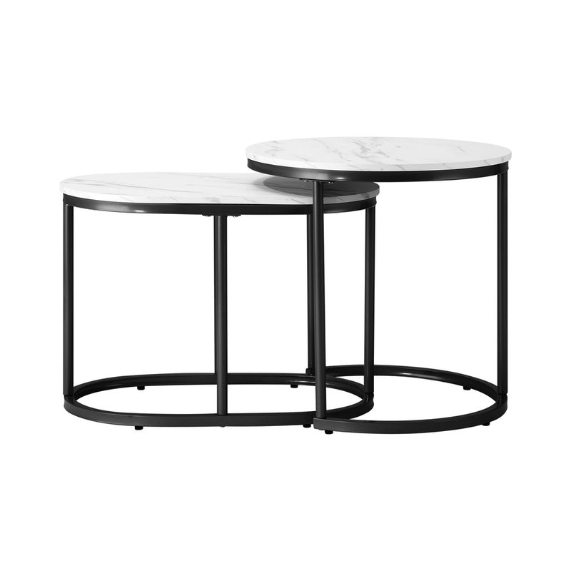 Oikiture Set of 2 Coffee Table Round Oval Marble Nesting Black
