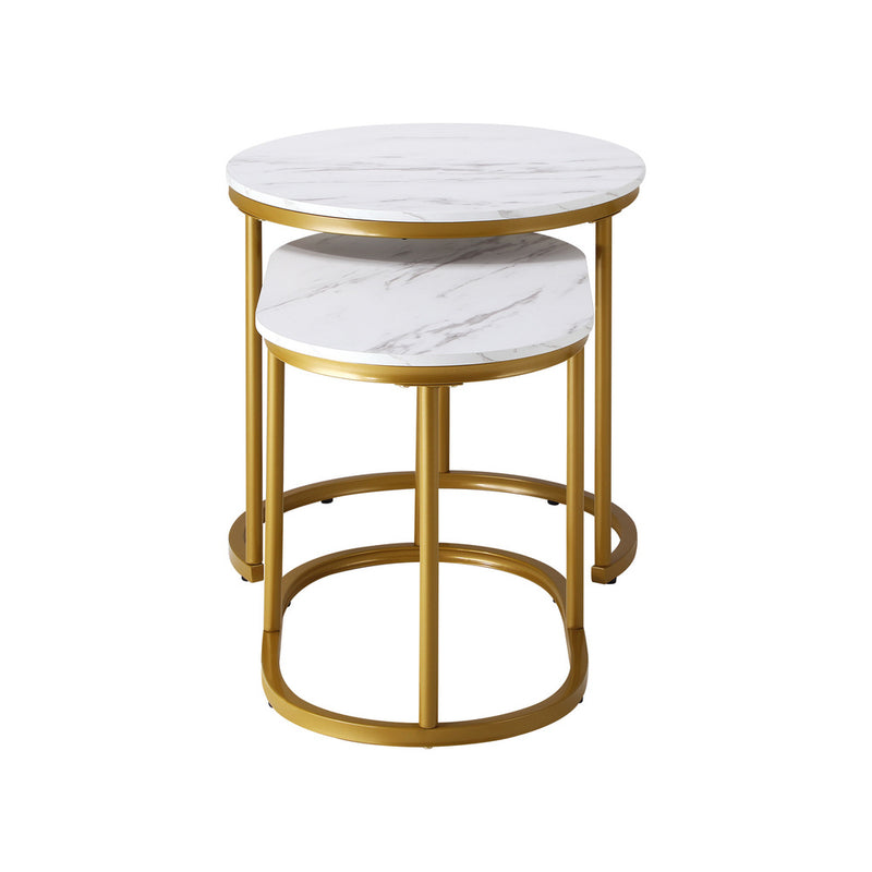 Oikiture Set of 2 Coffee Table Round Oval Marble Nesting Gold