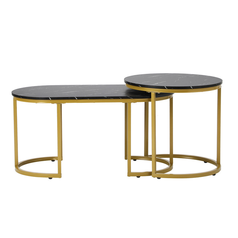 Oikiture Nesting Coffee Table Set of 2 Marble Effect Gold Black