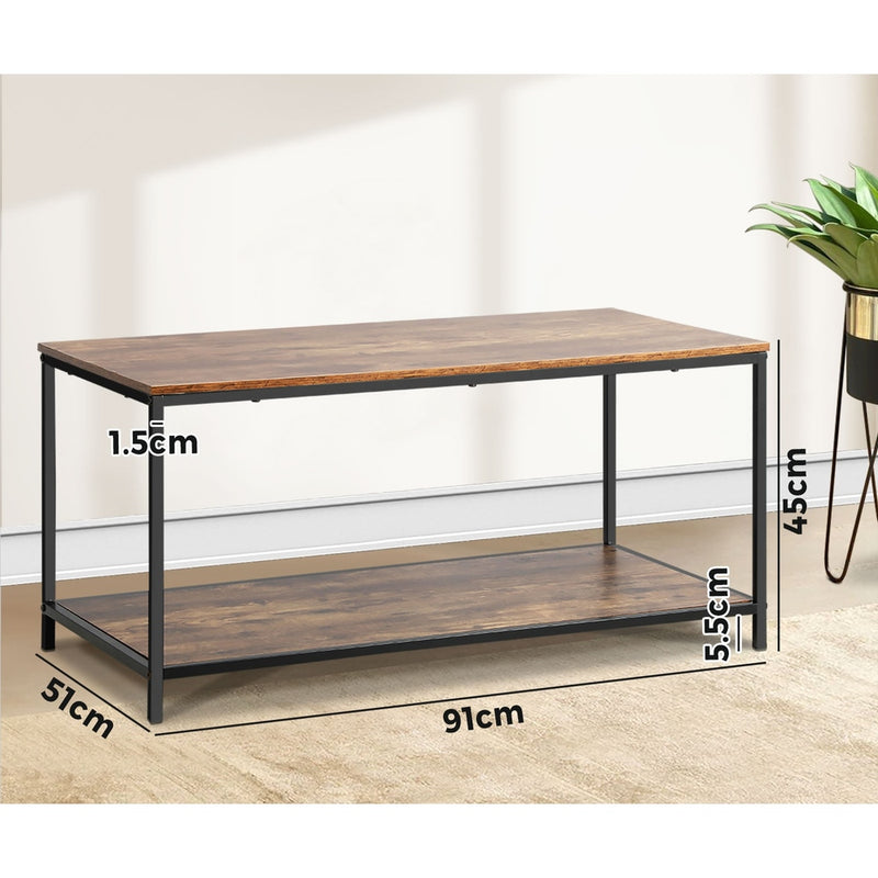 Oikiture Coffee Table Storage Rack 2-Tier Black&Walnut