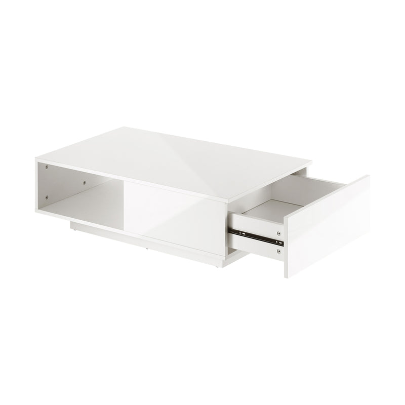Oikiture Coffee Table LED High Gloss Storage Drawer White