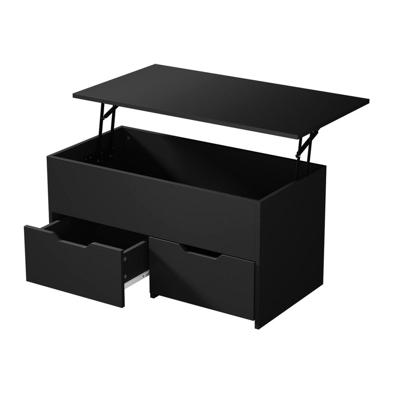 Oikiture Coffee Lift Up Top Hidden Storage Laptop Desk 2 Drawers Black