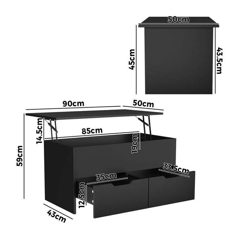Oikiture Coffee Lift Up Top Hidden Storage Laptop Desk 2 Drawers Black