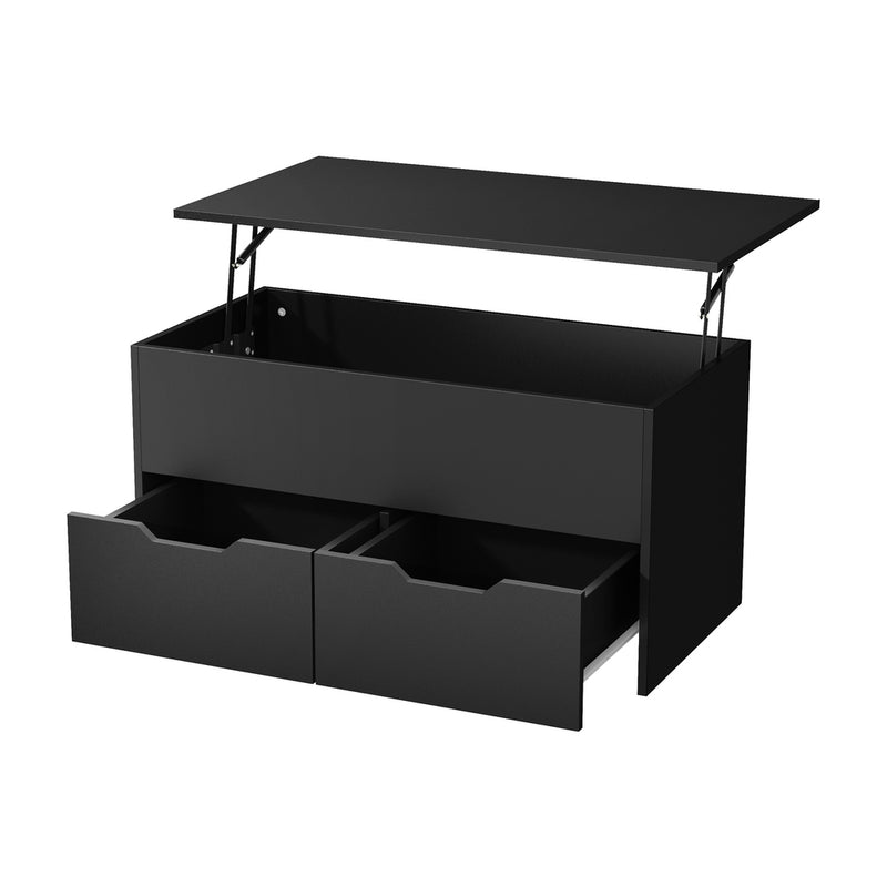 Oikiture Coffee Lift Up Top Hidden Storage Laptop Desk 2 Drawers Black