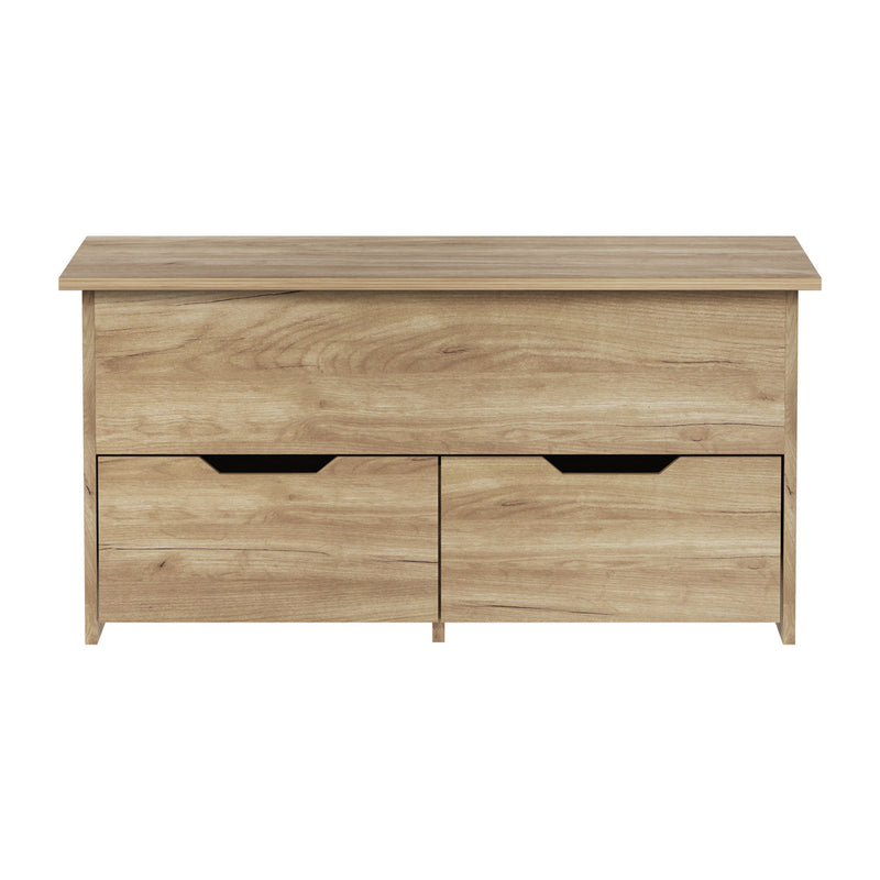 Oikiture Coffee Lift Up Hidden Storage Laptop Desk 2 Drawers Natural