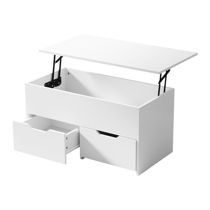 Oikiture Coffee Lift Up Top Hidden Storage Laptop Desk 2 Drawers White