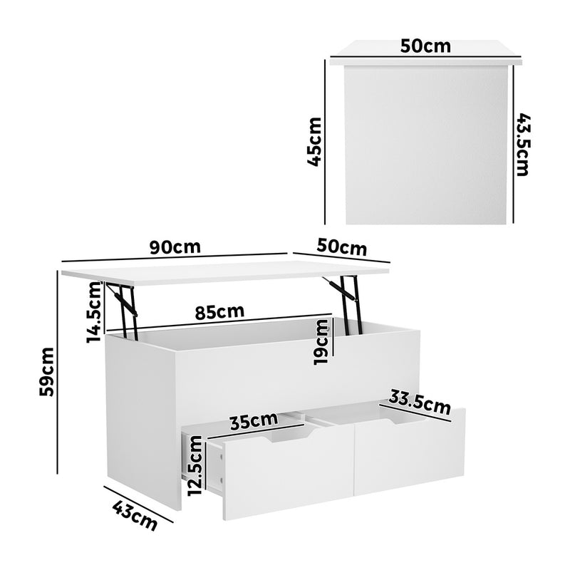 Oikiture Coffee Lift Up Top Hidden Storage Laptop Desk 2 Drawers White