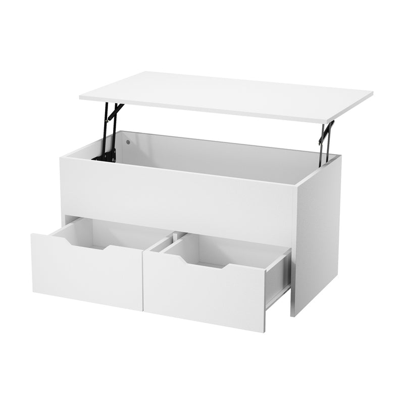 Oikiture Coffee Lift Up Top Hidden Storage Laptop Desk 2 Drawers White