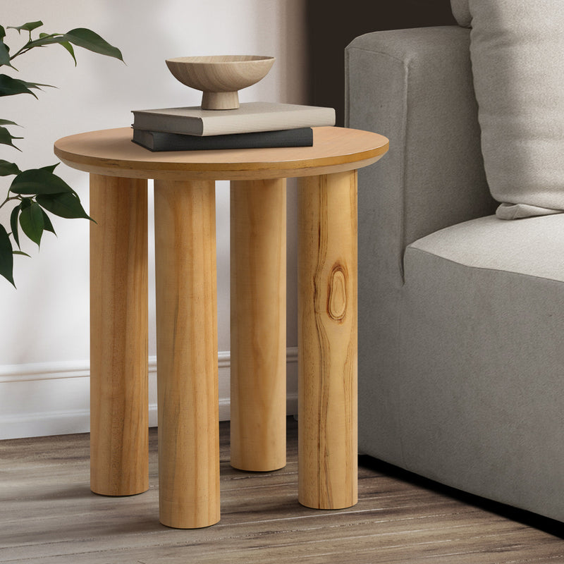 Oikiture Coffee Table Side End Tables Round Wooden