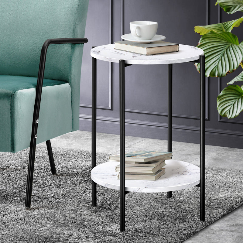 Oikiture Coffee Table Round Dual-Tier Marble
