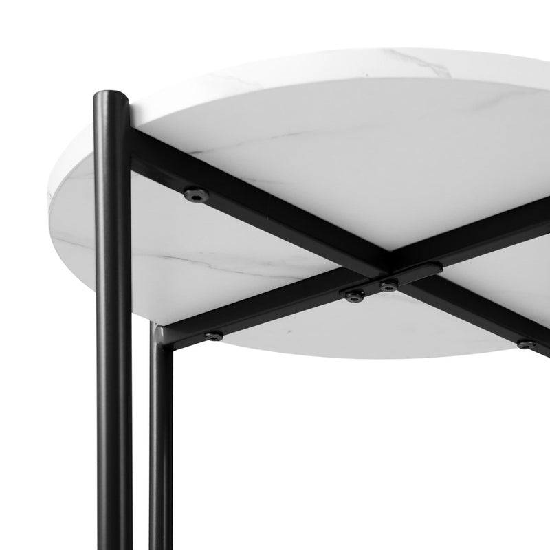 Oikiture Coffee Table Round Dual-Tier Marble