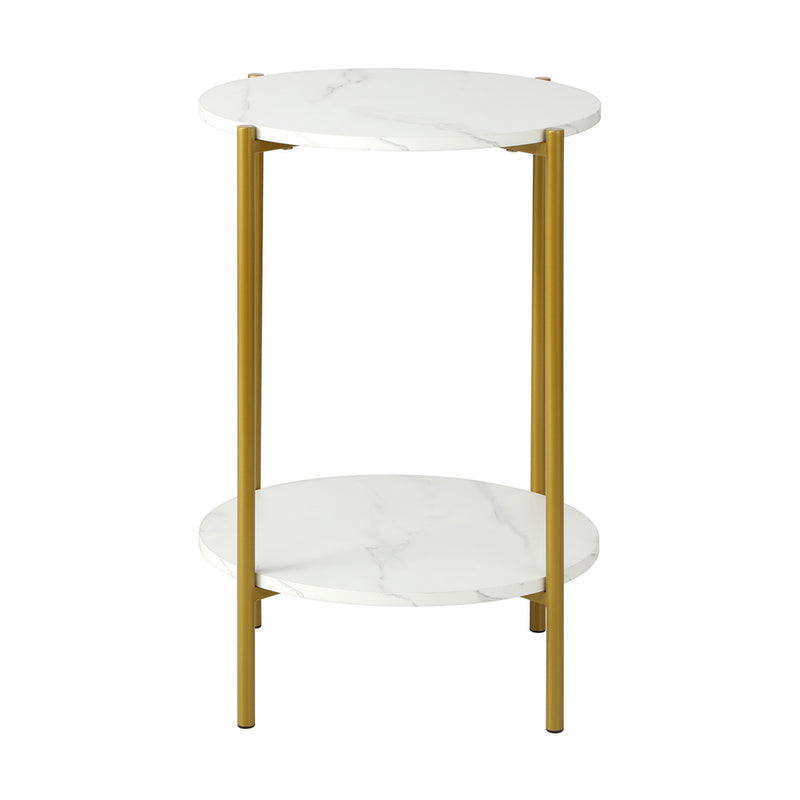 Oikiture Round Coffee Table 2 Tier Marble Top Metal Gold Frame