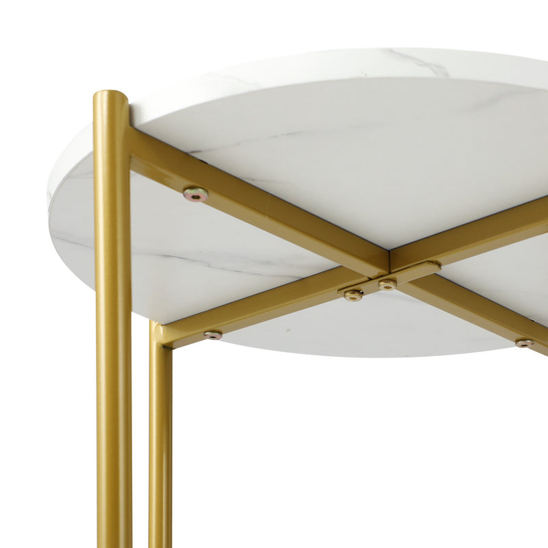 Oikiture Round Coffee Table 2 Tier Marble Top Metal Gold Frame