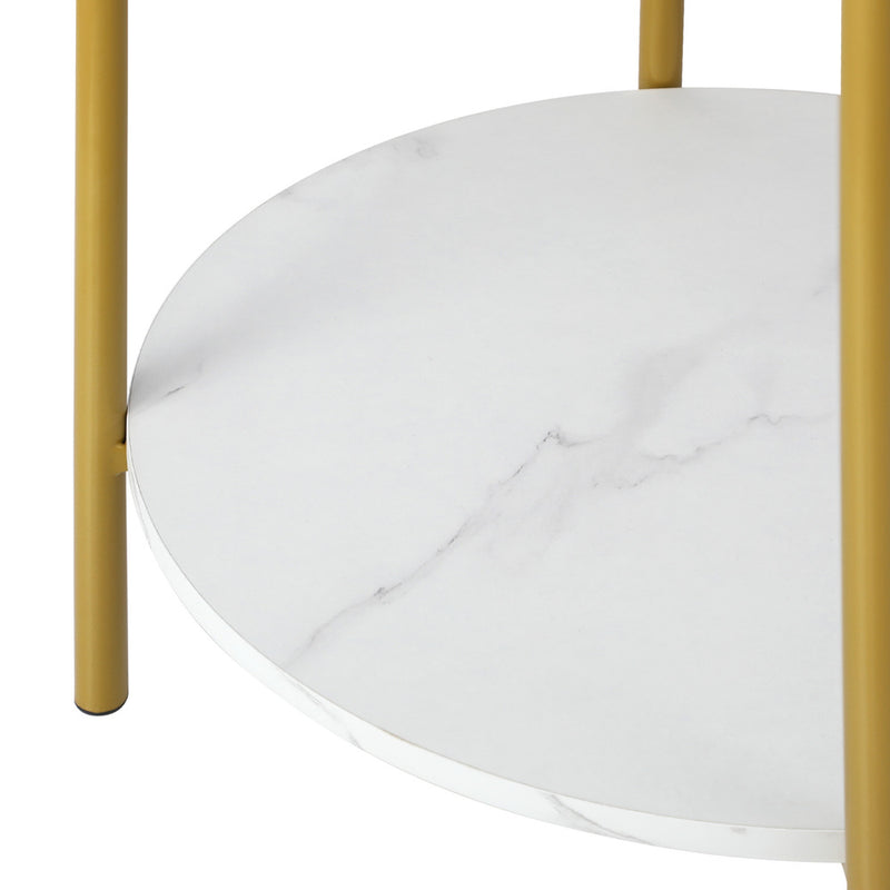 Oikiture Round Coffee Table 2 Tier Marble Top Metal Gold Frame